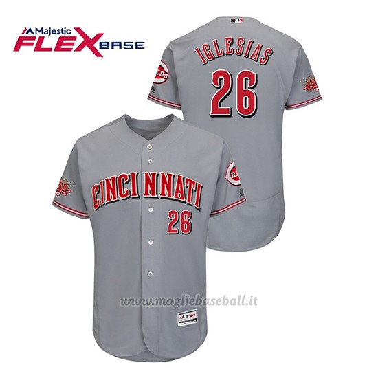 Maglia Baseball Uomo Cincinnati Reds Raisel Iglesias 150th Aniversario Patch Flex Base Grigio